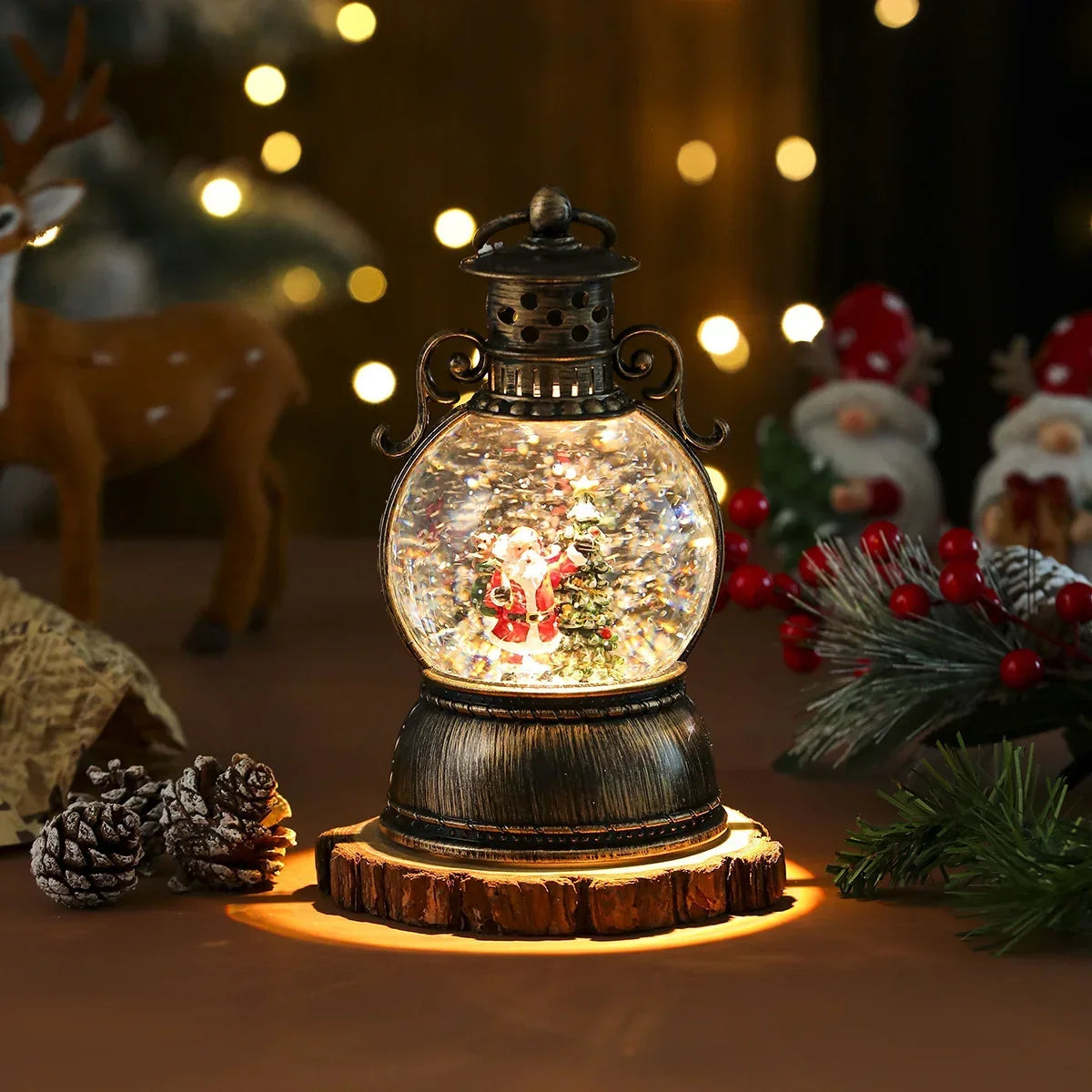 Christmas Lantern Glass Dome Winter Scene Battery-Operated LED Light