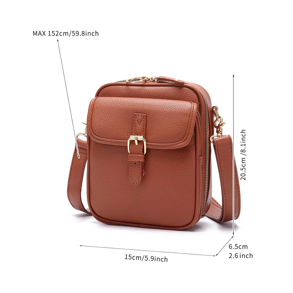 Crossbody Bag Anti-Theft Zippers Compact Square Design Adjustable Strap