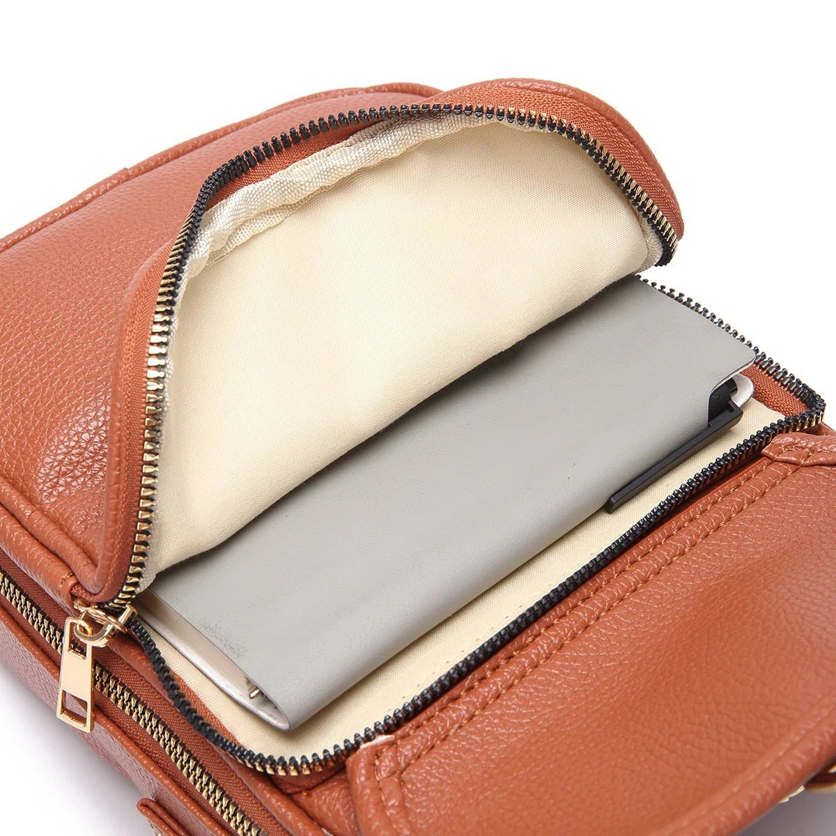 Crossbody Bag Anti-Theft Zippers Compact Square Design Adjustable Strap
