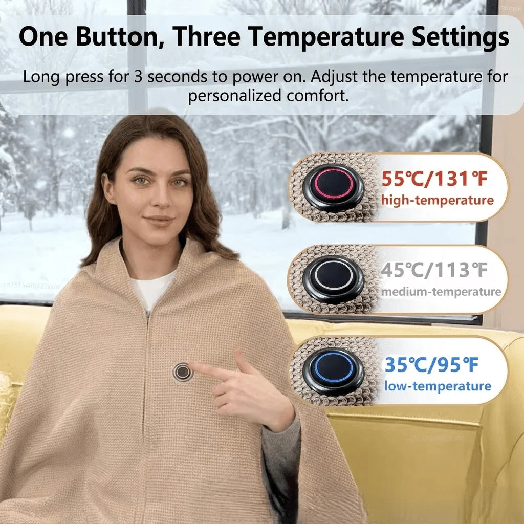 Wearable Heated Blanket USB-Powered Three Heat Settings Fleece-Lined