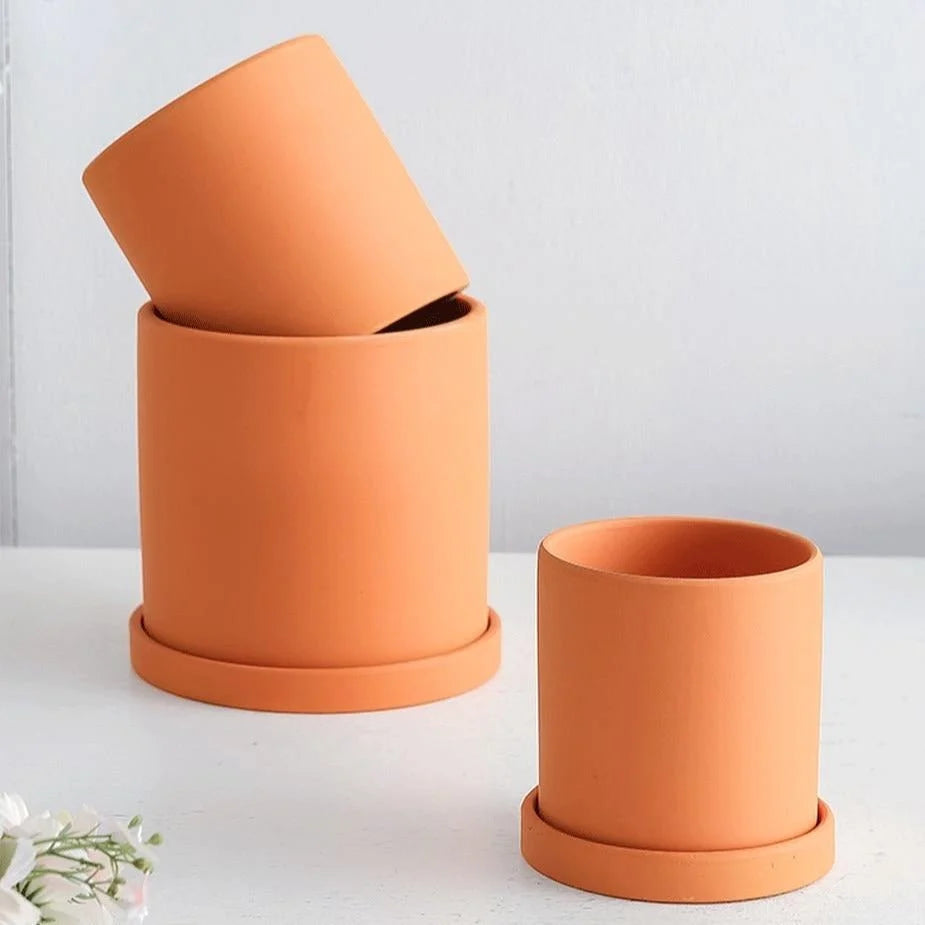 Ceramic Flower Pot Matte Glazed With Drainage Hole & Saucer