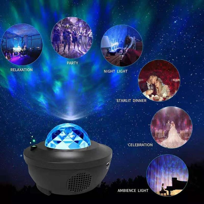 Galaxy Projector Starry Sky & Ocean Wave Effects Bluetooth Speaker With Remote Control