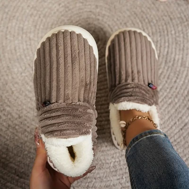 Slippers Warm Plush Lining Non-Slip Rubber Sole