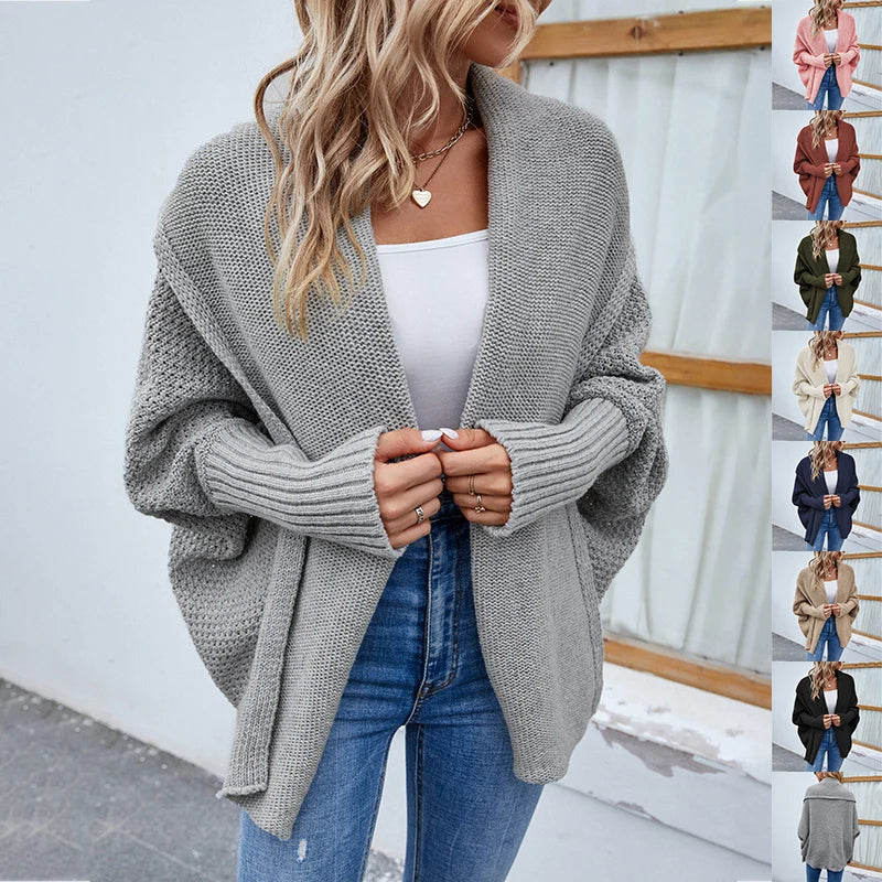 Women's Cardigan Loose Knit Batwing Sleeves Relaxed Fit
