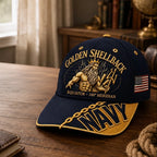 Baseball Cap Navy Adjustable Gold Chain Brim