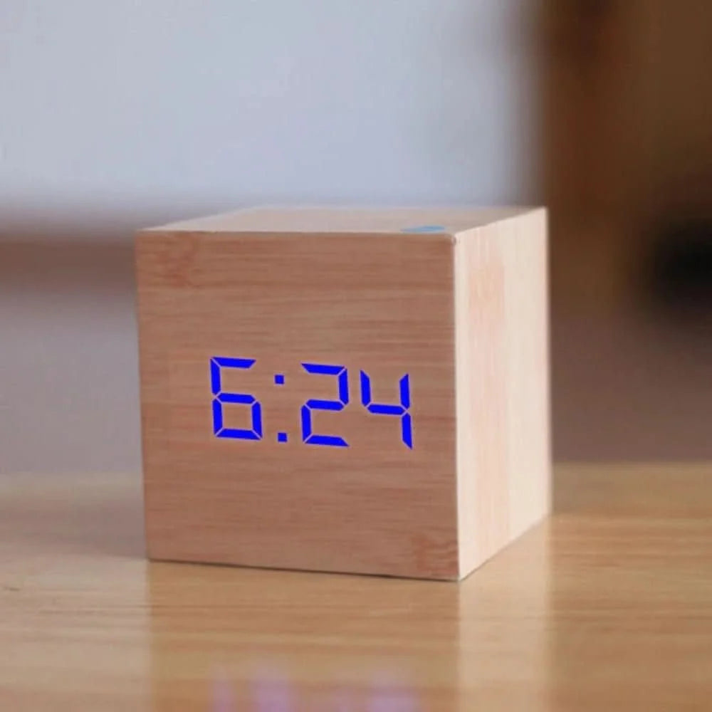 Digital Alarm Clock Compact Cube With Night Mode, Temperature Display & Adjustable Brightness