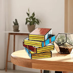 Table Lamp Stained Glass Stacked Books Design Lightweight