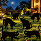 Black Cat Yard Signs Glow-in-the-Dark Eyes Weather-Resistant Set of 6