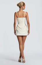 Mini Dress Ruched Bodice Square Neck Lace-Up Back