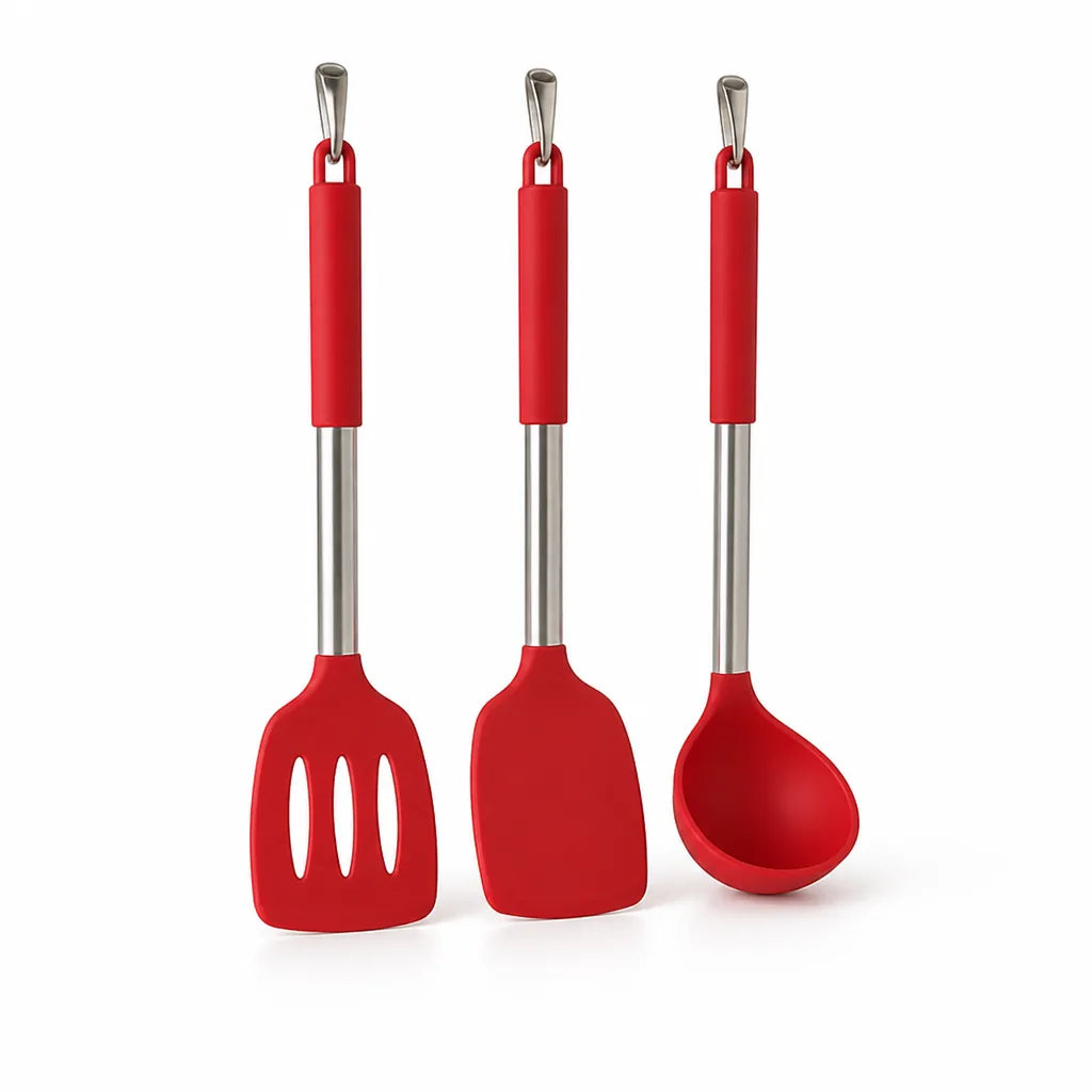 3-Piece Utensil Set Heat-Resistant Silicone & Stainless Steel