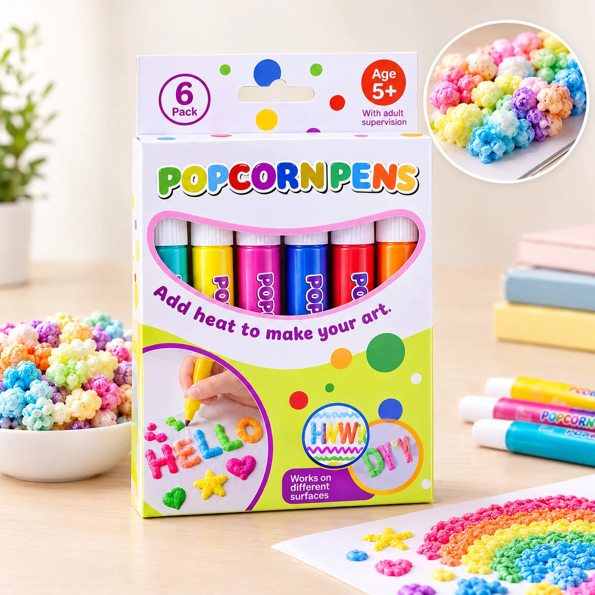 3D Art Pen Set Heat-Activated Raised Effect Six Colors