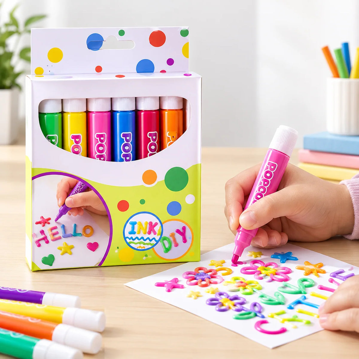 3D Effect Pens Heat-Activated Puff Design Set of 6