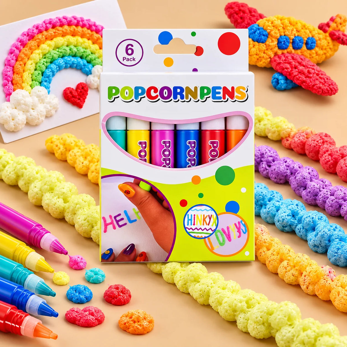 3D Effect Pens Heat-Activated Puff Design Set of 6