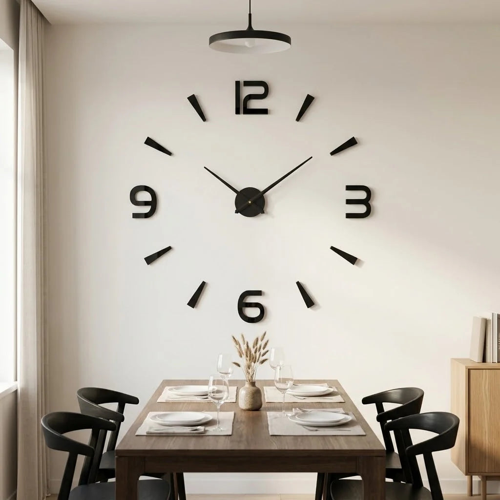 3D Wall Clock Frameless Acrylic Self-Adhesive Custom Size