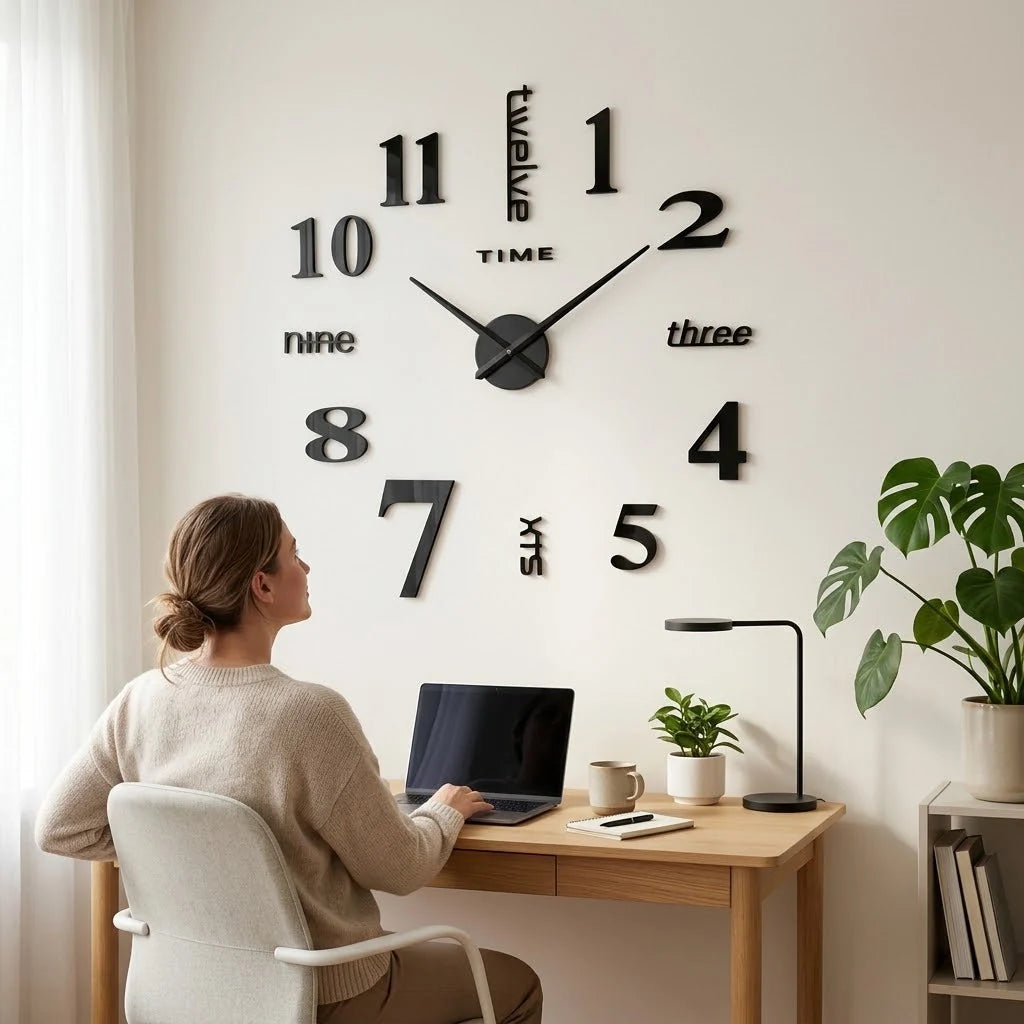 3D Wall Clock Frameless Acrylic Self-Adhesive Custom Size