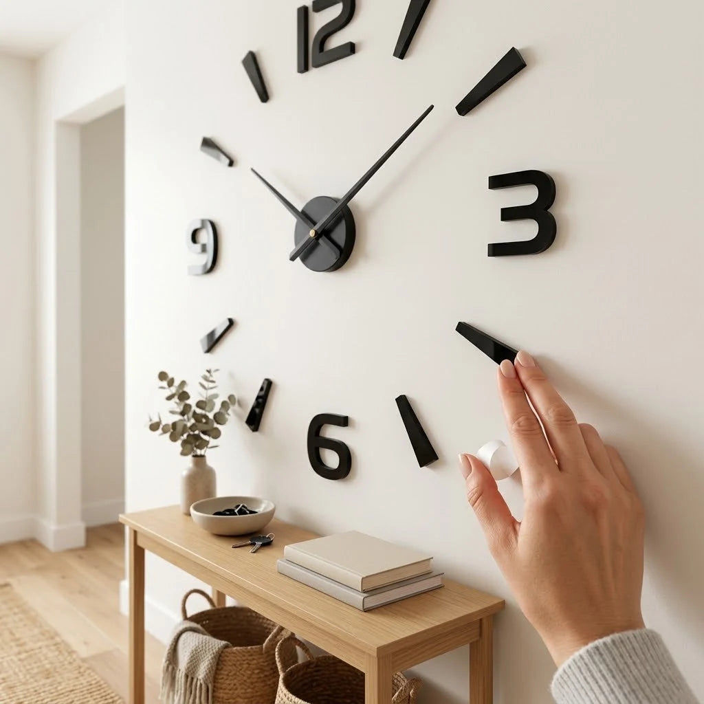 3D Wall Clock Frameless Acrylic Self-Adhesive Custom Size