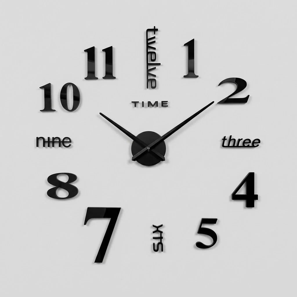 3D Wall Clock Frameless Acrylic Self-Adhesive Custom Size