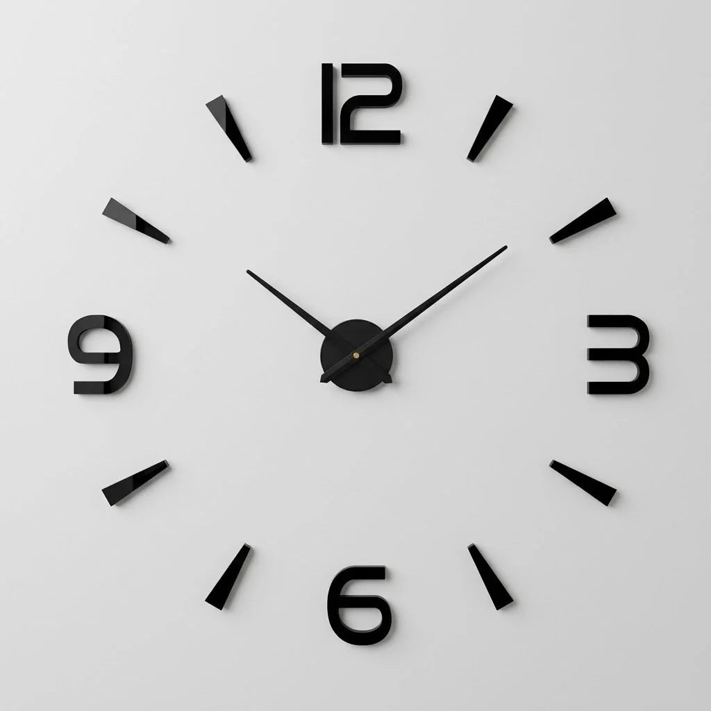 3D Wall Clock Frameless Acrylic Self-Adhesive Custom Size