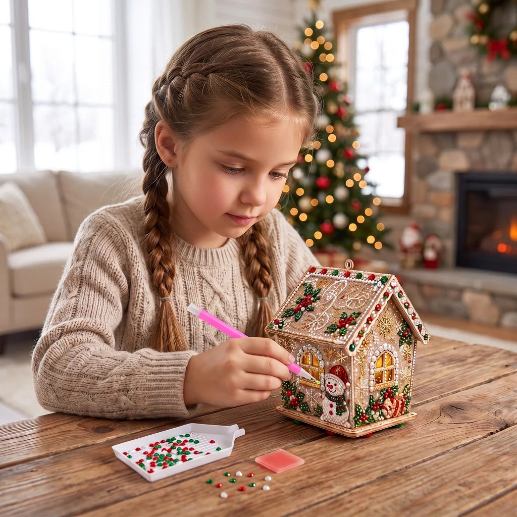 3D Wooden Puzzle Kit Gingerbread House Diamond Art Decor