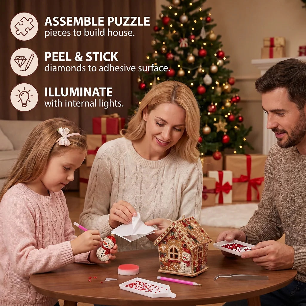 3D Wooden Puzzle Kit Gingerbread House Diamond Art Decor