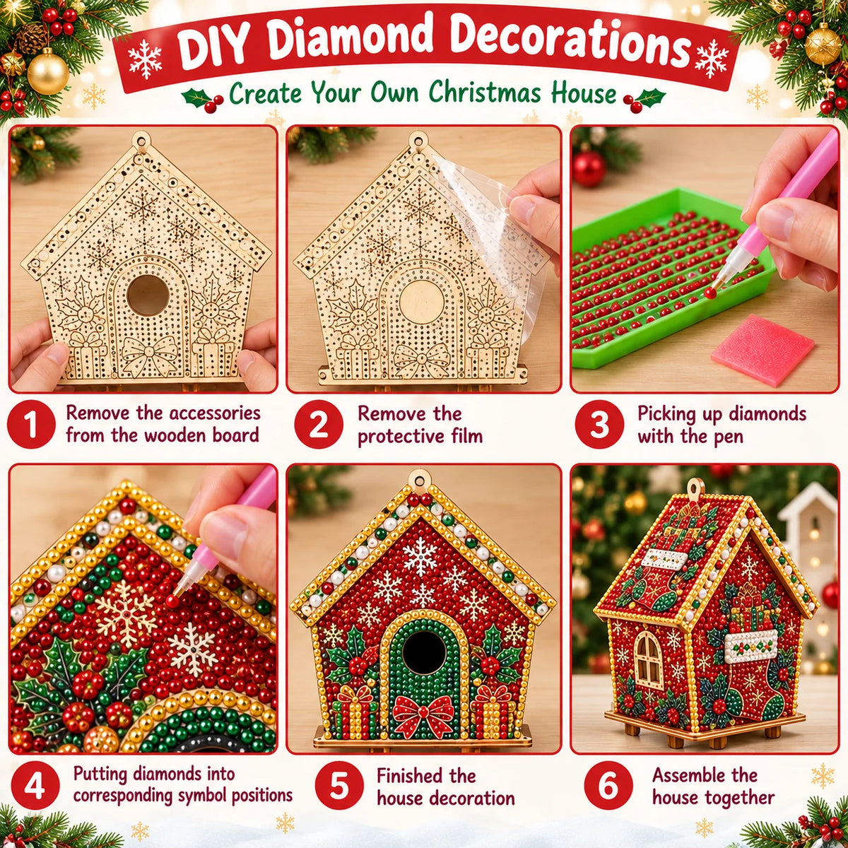 3D Wooden Puzzle Kit Gingerbread House Diamond Art Decor