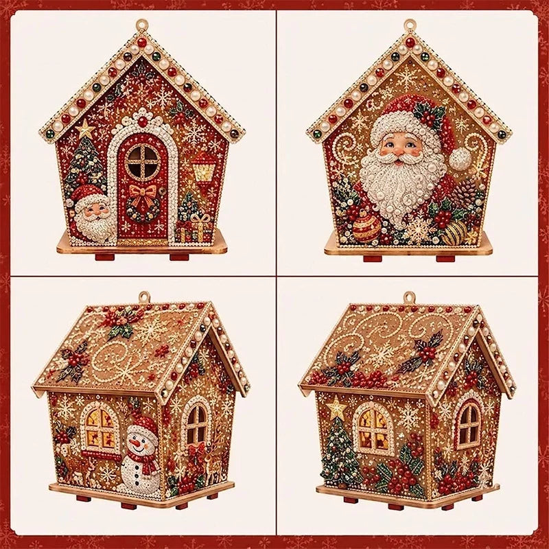 3D Wooden Puzzle Kit Gingerbread House Diamond Art Decor
