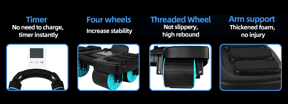Ab Roller Four-Wheel Automatic Rebound Padded Elbow Supports