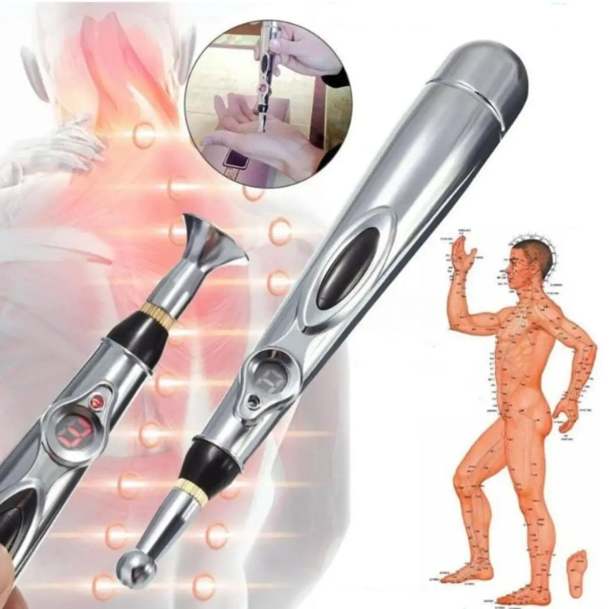 Acupuncture Pen Needle-Free Wireless 3 Interchangeable Tips 9 Levels