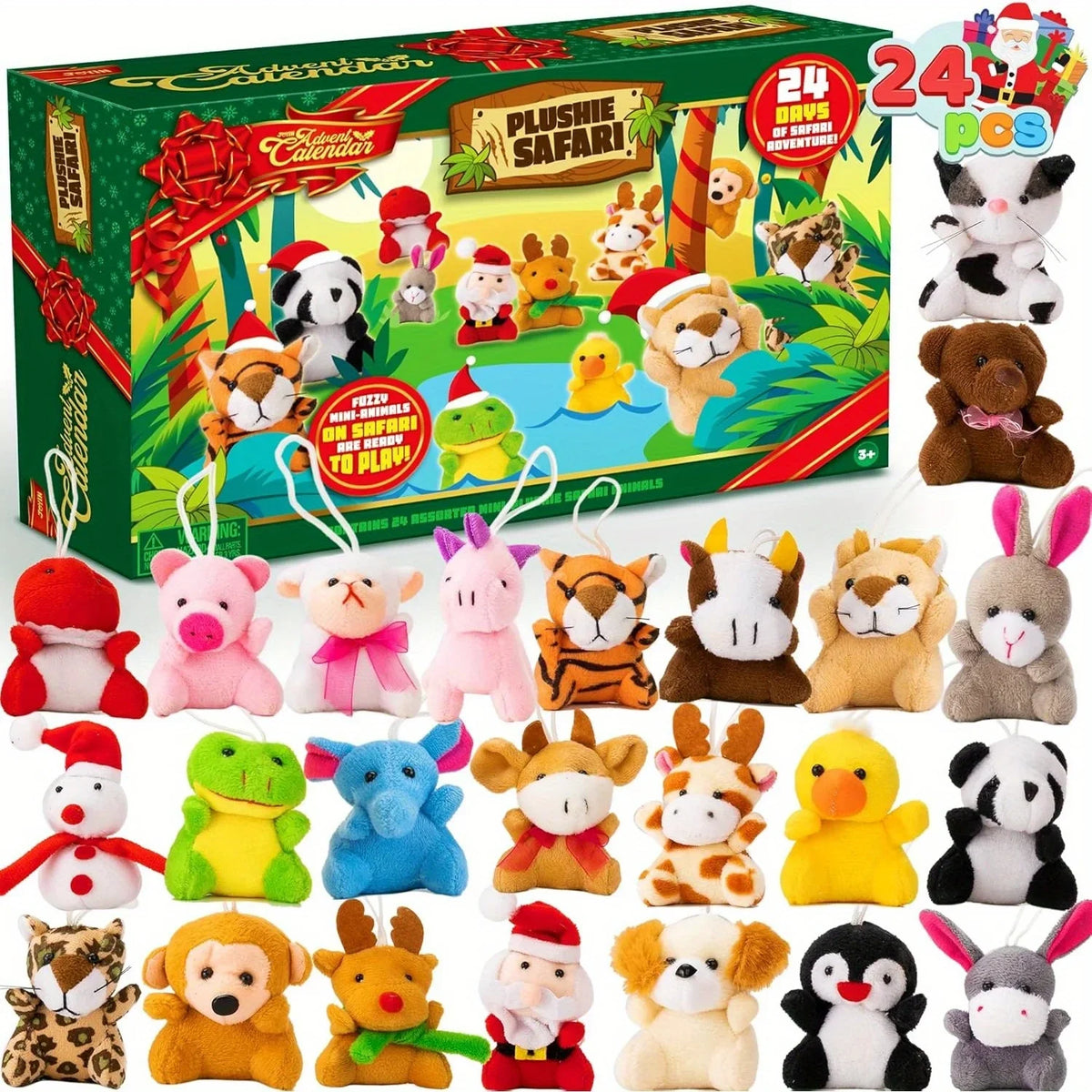 Advent Calendar 24 Mini Plush Animals Reusable Christmas Countdown