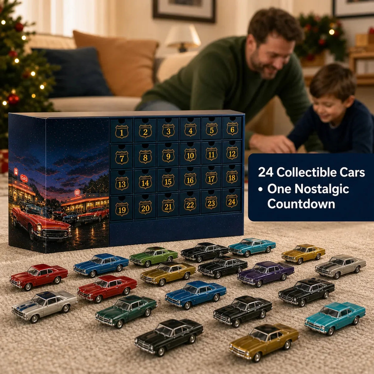 Advent Calendar 24 Miniature Classic Cars Display Collection