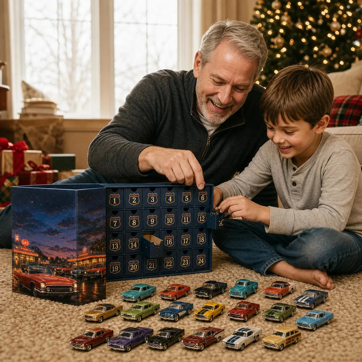 Advent Calendar 24 Miniature Classic Cars Display Collection