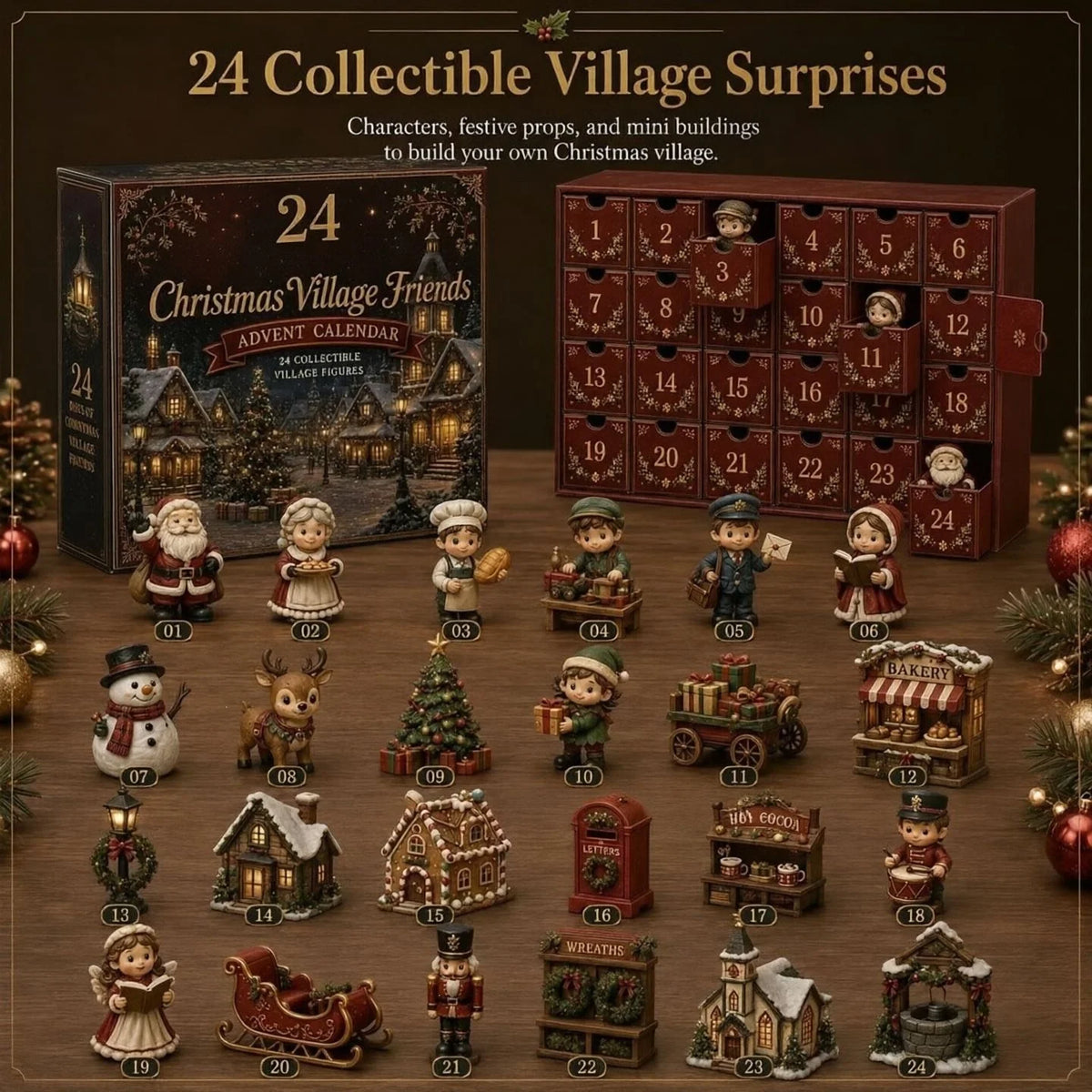 Advent Calendar Acrylic Hanging Christmas Village Design