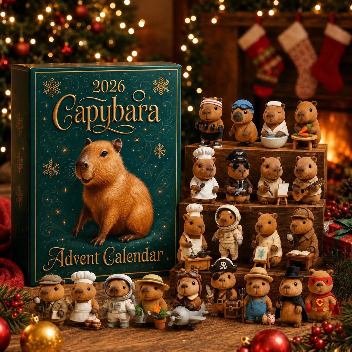 Advent Calendar Capybara Ornaments 24-Day Christmas Countdown