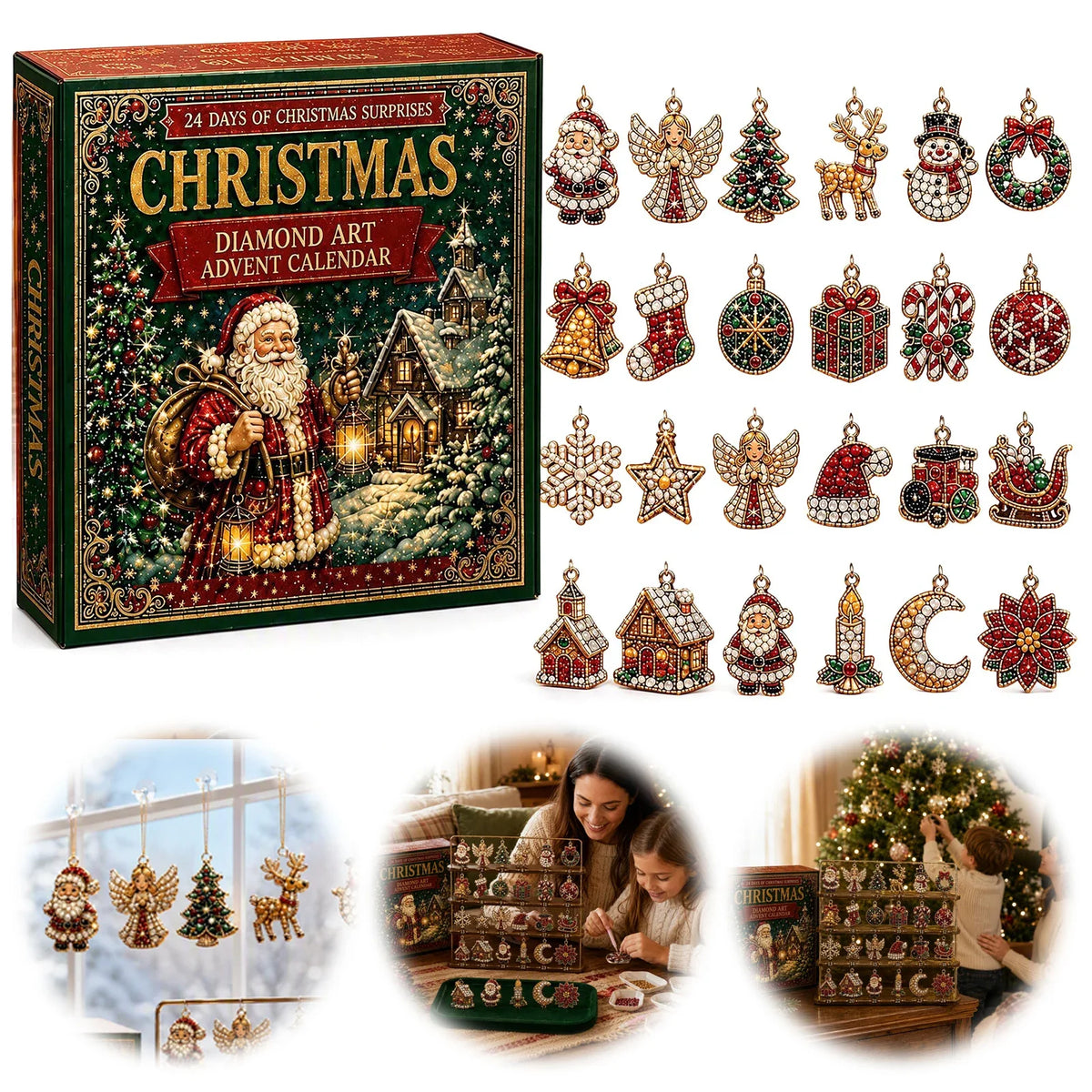 Advent Calendar Craft Kit Diamond Painting Ornaments 24 Designs