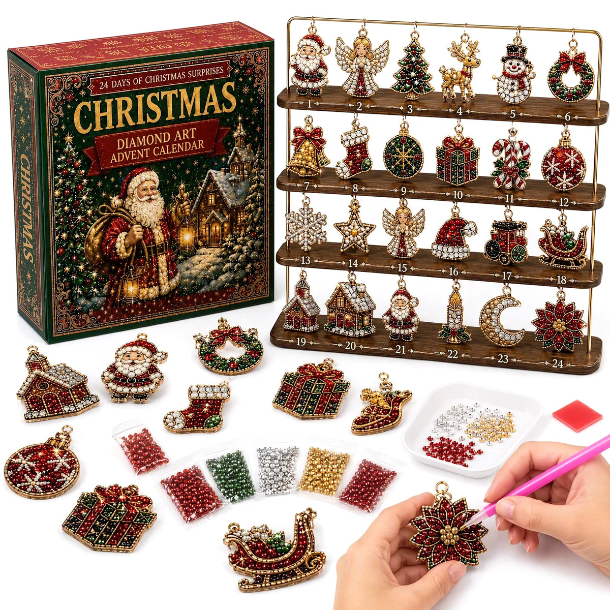 Advent Calendar Craft Kit Diamond Painting Ornaments 24 Designs