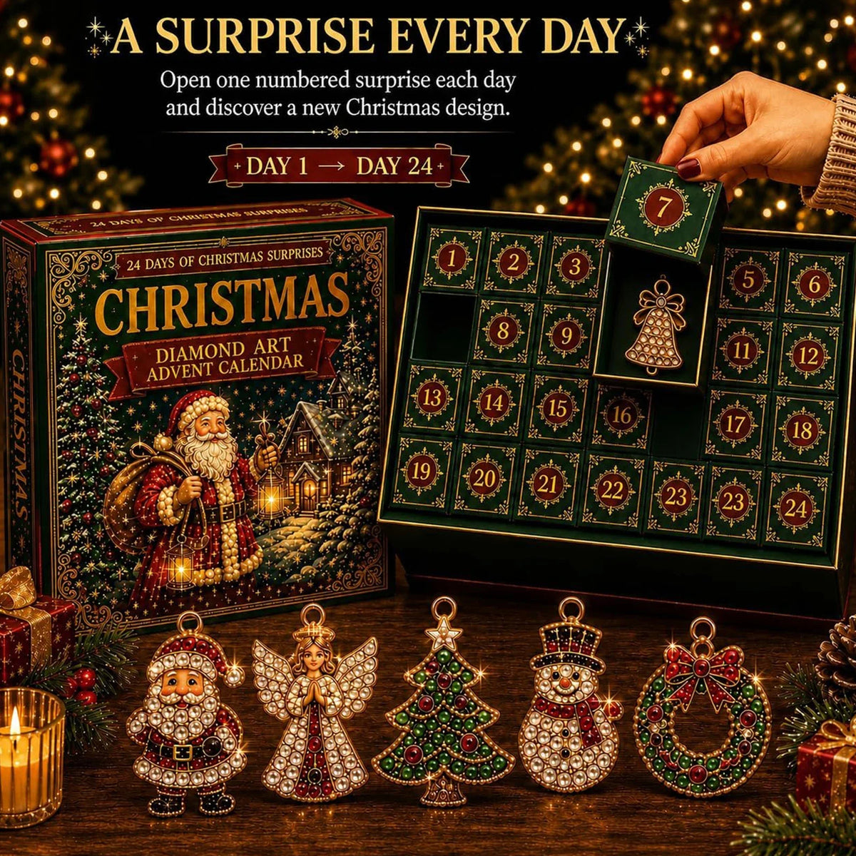 Advent Calendar Craft Kit Diamond Painting Ornaments 24 Designs