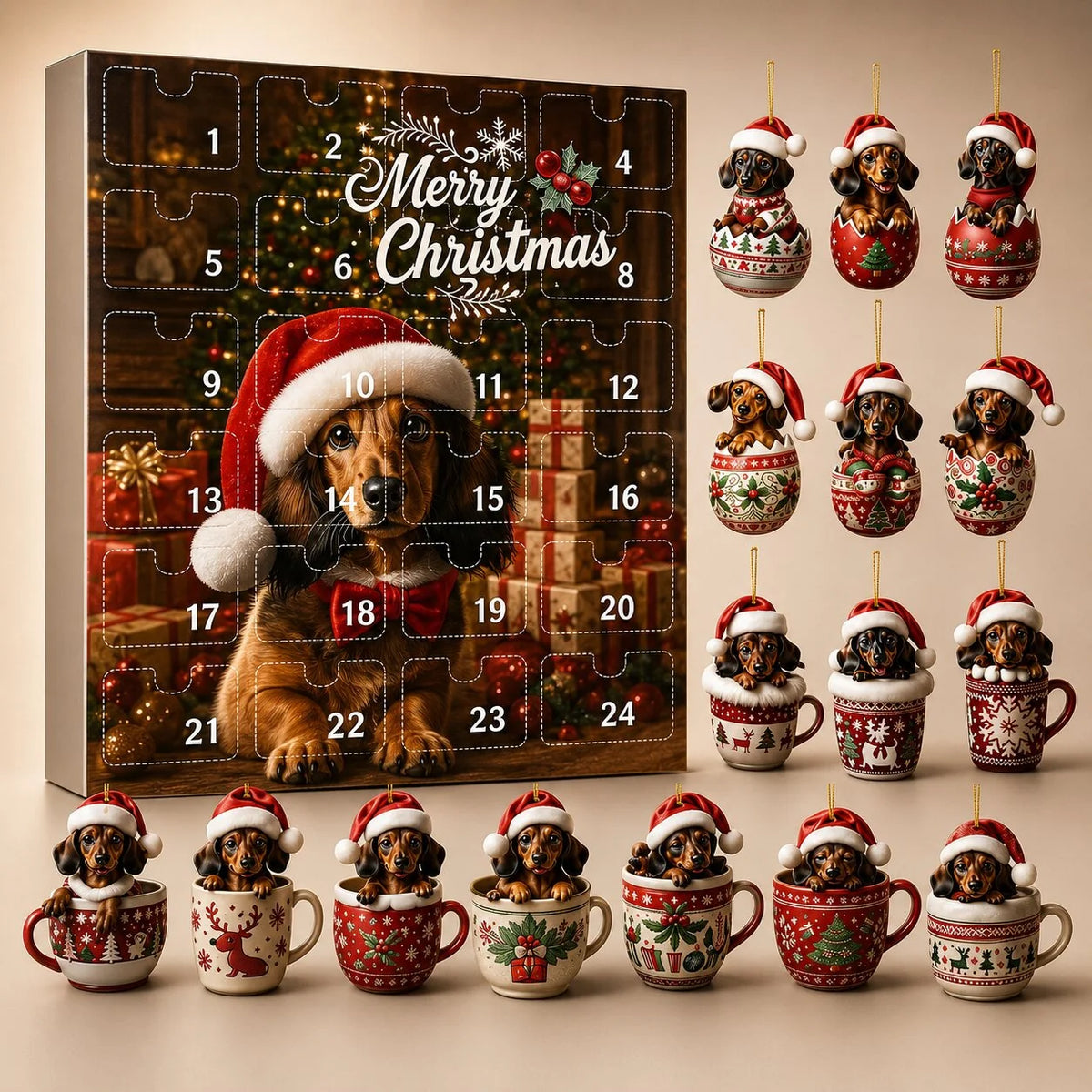 Advent Calendar Dachshund Ornaments 24 Daily Surprises