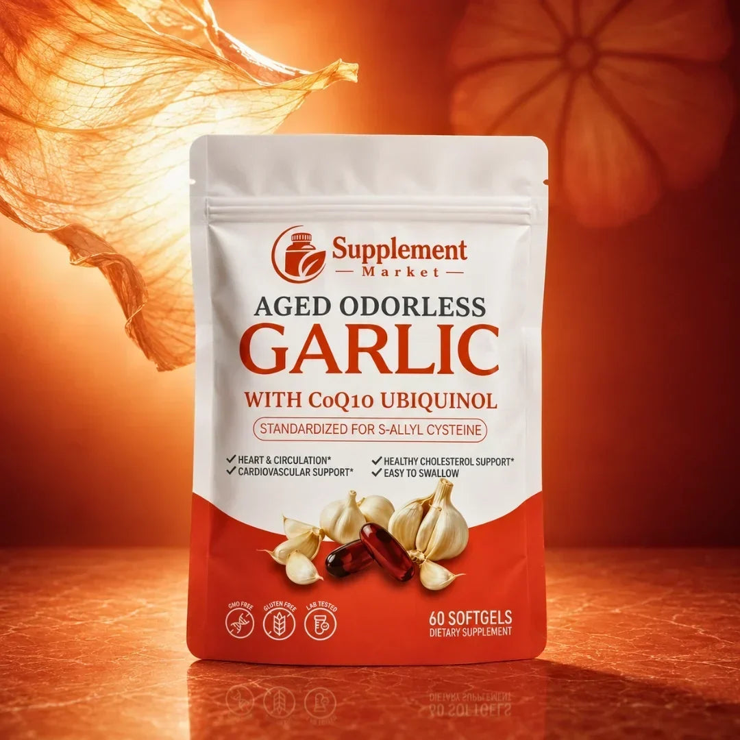 Aged Garlic Supplement Ubiquinol CoQ10 Vitamin K2 Odorless Softgels