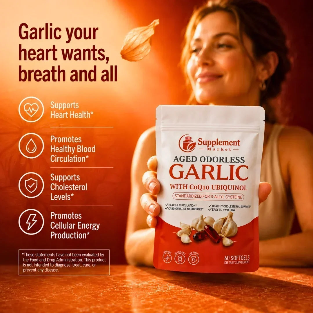 Aged Garlic Supplement Ubiquinol CoQ10 Vitamin K2 Odorless Softgels