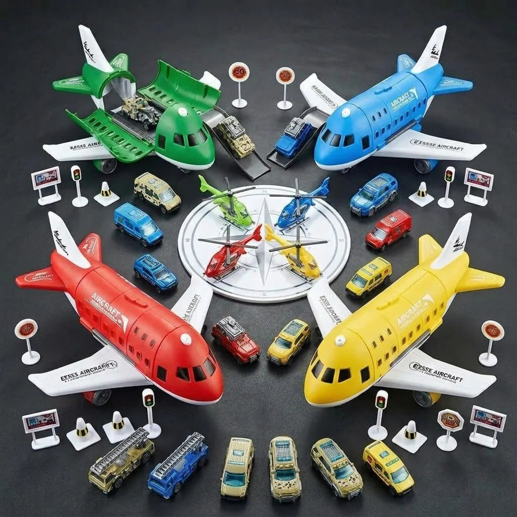 Airplane Playset Transforming Play Base Fold-Out Tracks