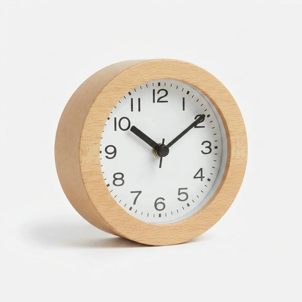 Alarm Clock Silent Movement Beech Wood Case