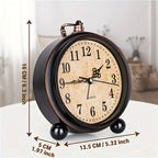 Alarm Clock Silent Quartz Metal Case Copper Accents