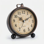 Alarm Clock Silent Quartz Metal Case Copper Accents
