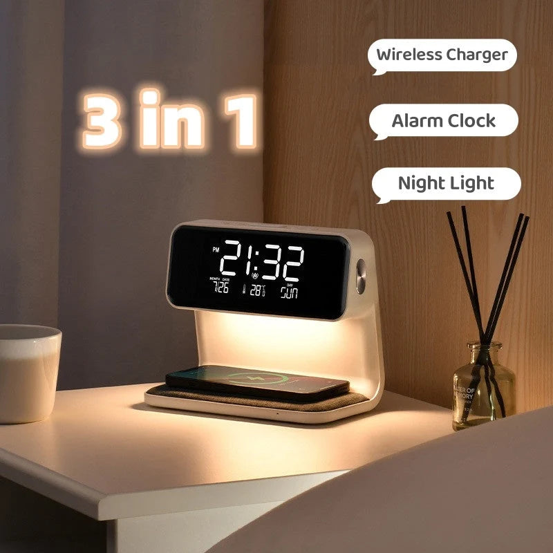 Alarm Clock Wireless Charging & Touch Dimmable Night Light