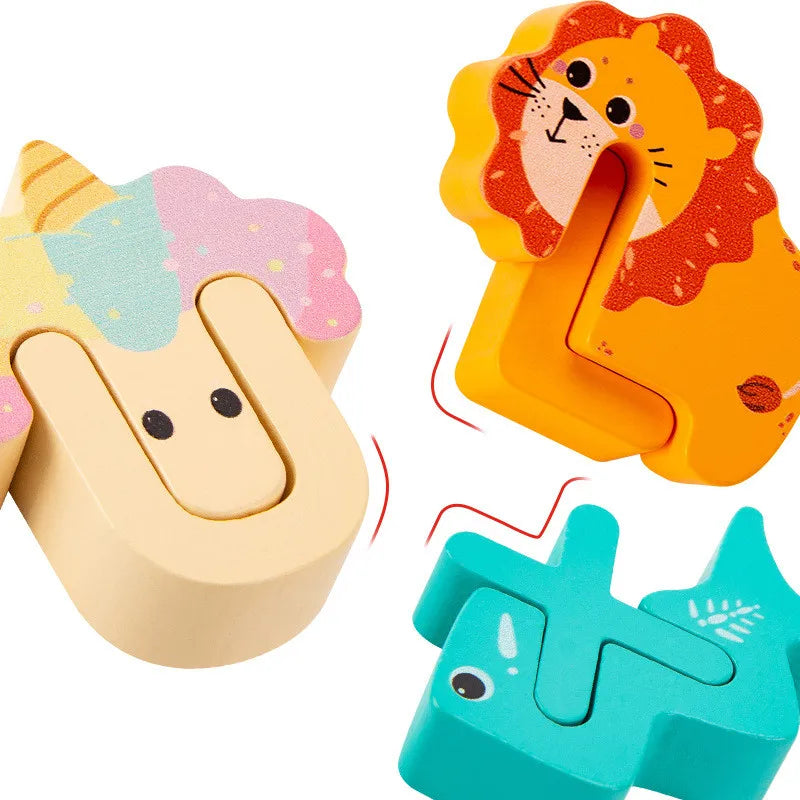 Alphabet Puzzle Wooden Animal-Shaped 26-Piece Set