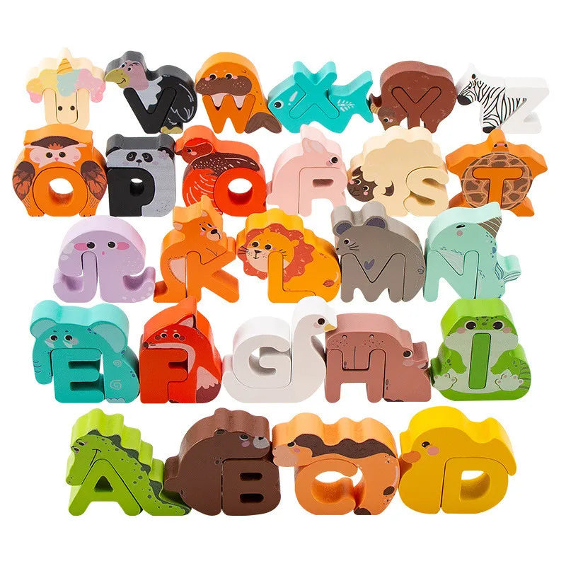 Alphabet Puzzle Wooden Animal-Shaped 26-Piece Set