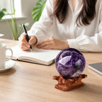 Amethyst Sphere Hand-Polished Wooden Stand Included