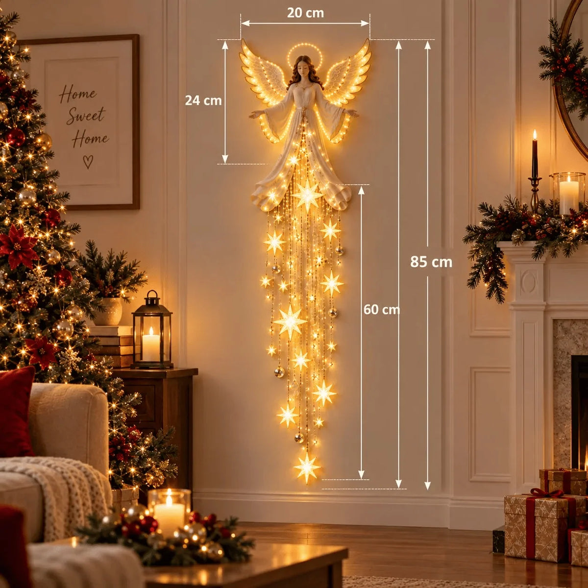 Angel Wall Decor Cascading LED Star Lights Warm White