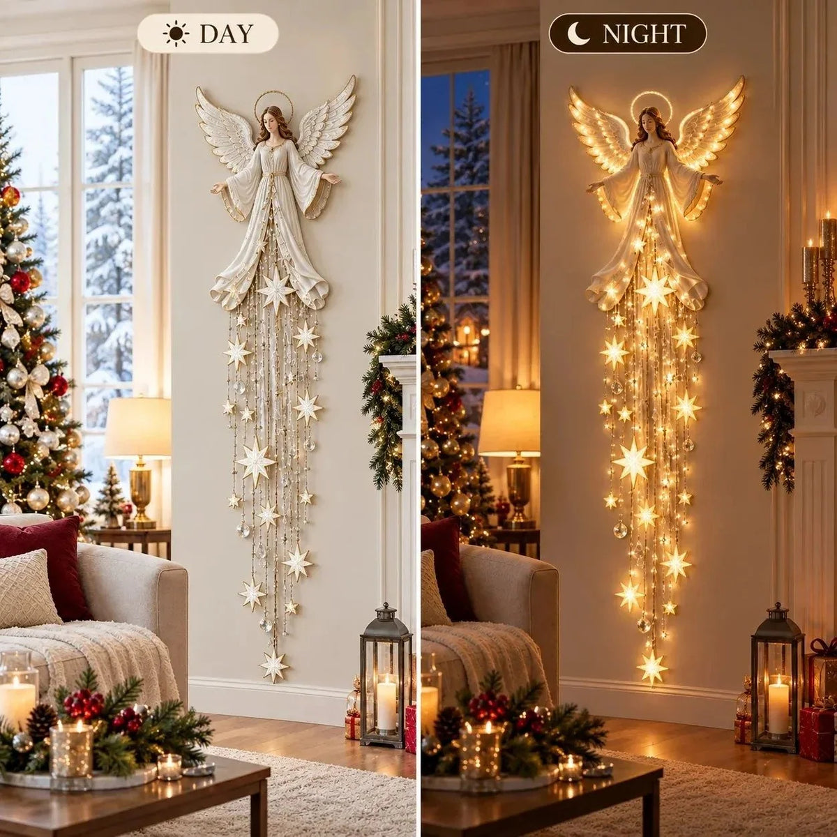 Angel Wall Decor Cascading LED Star Lights Warm White
