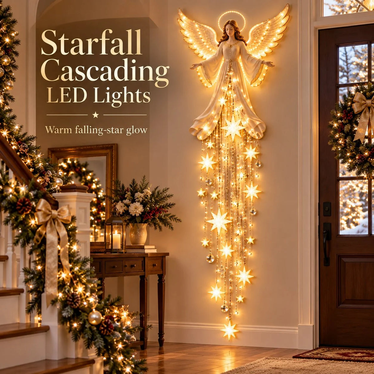 Angel Wall Decor Cascading LED Star Lights Warm White